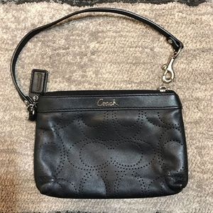 Coach Black Perforated Leather Mini Wristlet